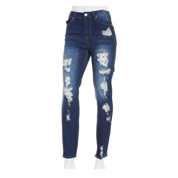 New Almost Famous™ High Rise Destructed junior Skinny Jeans pants size 3 - Picture 3 of 10